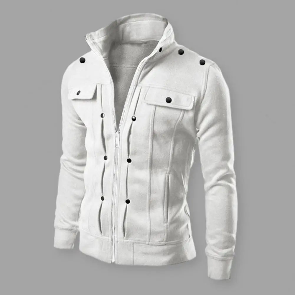 Fashionable Men Outerwear Stylish Men's Spring Outerwear with Stand Collar Zipper Closure Casual Jacket for Autumn Solid for Men