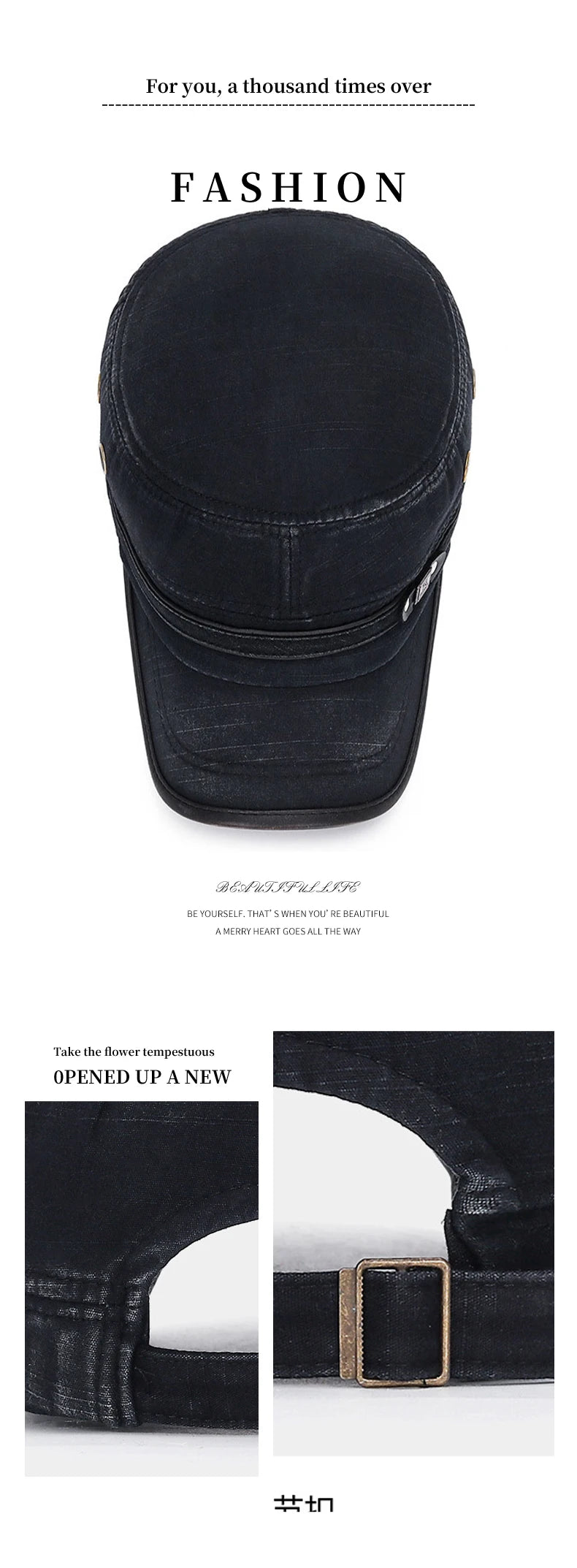 Unisex Baseball Cap Vintage Cadet Top Cap Washed Cotton Fashion Adjustable Flat Top Hat for Men Women