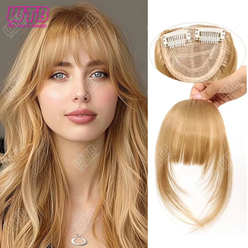 Natural Straight Blunt Bangs Synthetic Natural Brown Black False Fringe Clip In Front Hair With Fringe with Temples Daily Wear