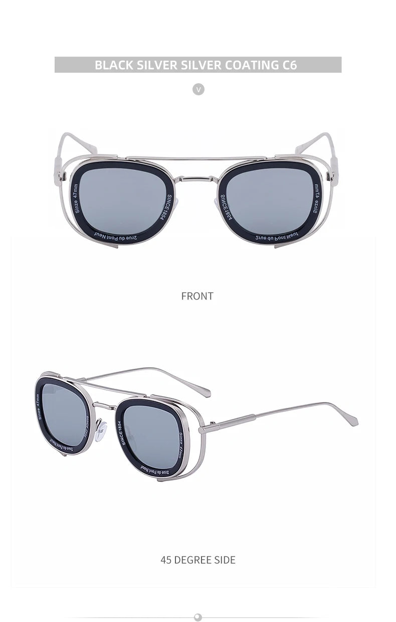 Steampunk Square Pilot Sunglasses Men 2025 Luxury Brand Retro Metal Frame Sun Glasses For Male Double Beam Eyewear UV400 Shades