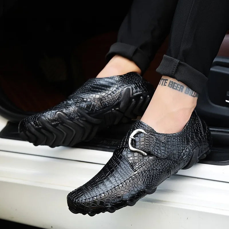 Crocodile Skin Loafer Shoes Men Genuine Leather Slip-on Moccasins Handmade Male Outdoor Casual Shoes Drive Walk Luxury Leisure