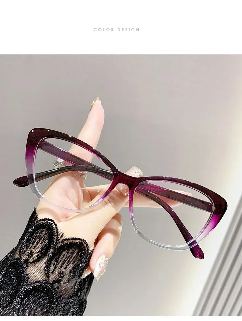 Cat Eye Clear Lens Presbyopia Glasses Retro Gradient Butterfly Frame Reading Glasses Blue Light Blocking Eye Protection Eyewear
