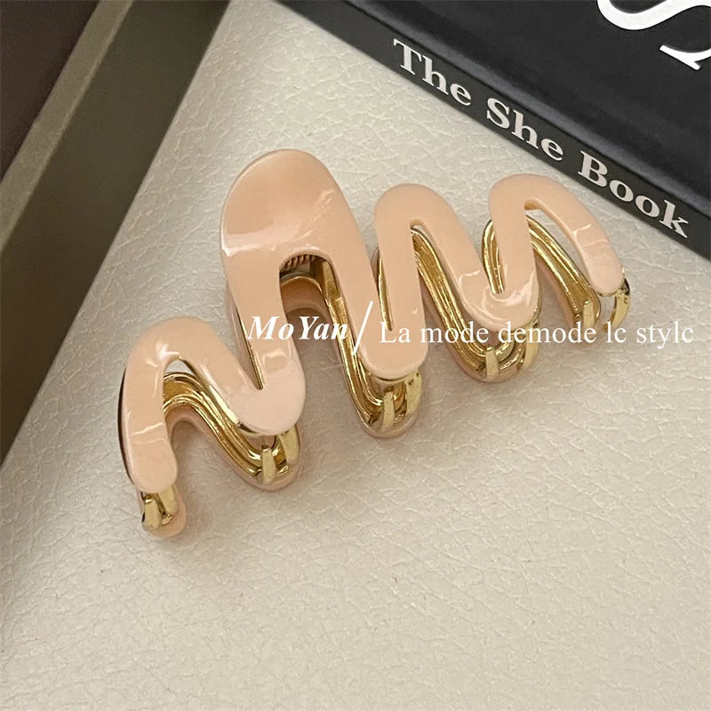 Acetate Metal Wave Grip Women's Back Half Catch Shark Clip Medium Hairpin High-Grade Hair Claw Headdress