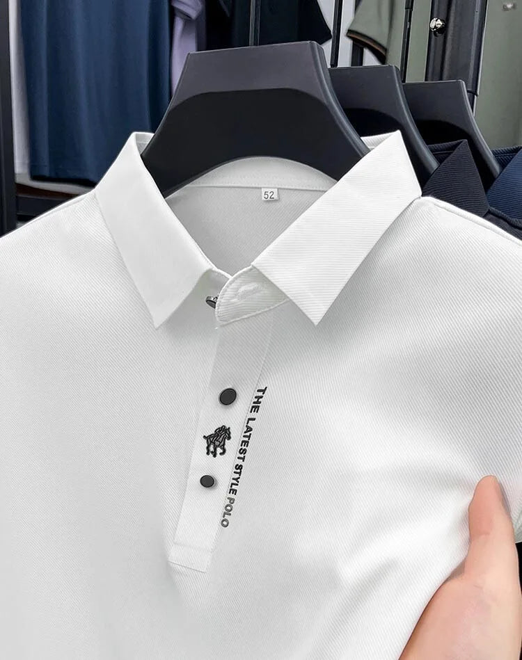High end brand short sleeve polo shirt men's 2025 summer new trend embossed design casual ice silk breathable lapel Paul T-shirt