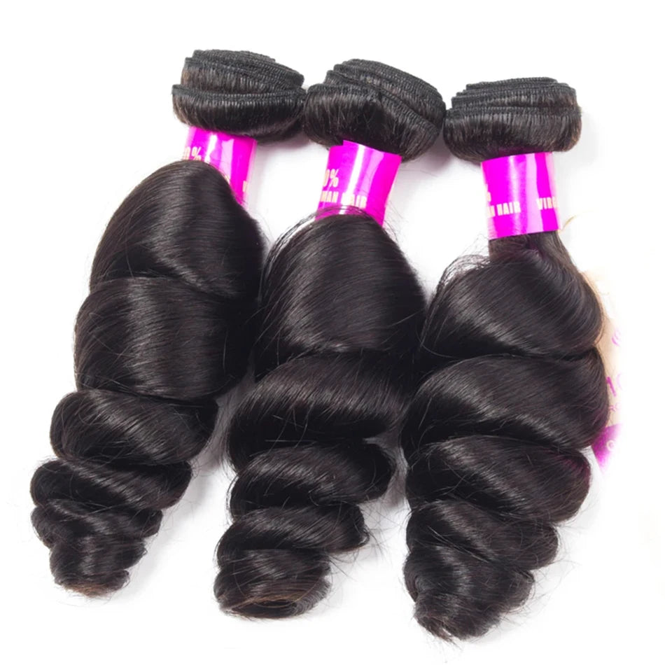 15A Peruvian Raw Virgin Hair Unprocessed Human Hair Bundles With Closure 4X4 Loose Wave Bundles And Closure Natural Black Color