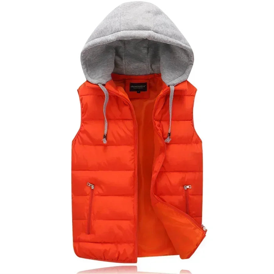 Men's Padded Vest Autumn Winter Hooded Jackets Outerwear Thick Warm Sleeveless Parka Coat Casual Men Clothing Male Slim Tops