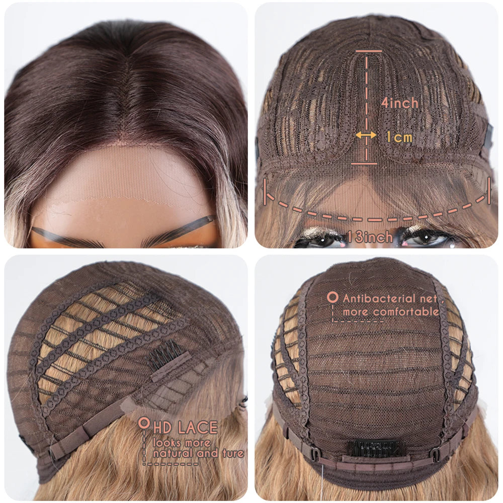 Synthetic Lace Wig 30" Ombre Blonde Black Wig  Wig Long Wavy 30 " Hair Lace Wig For Women Lace Front Wig Cosplay Wig