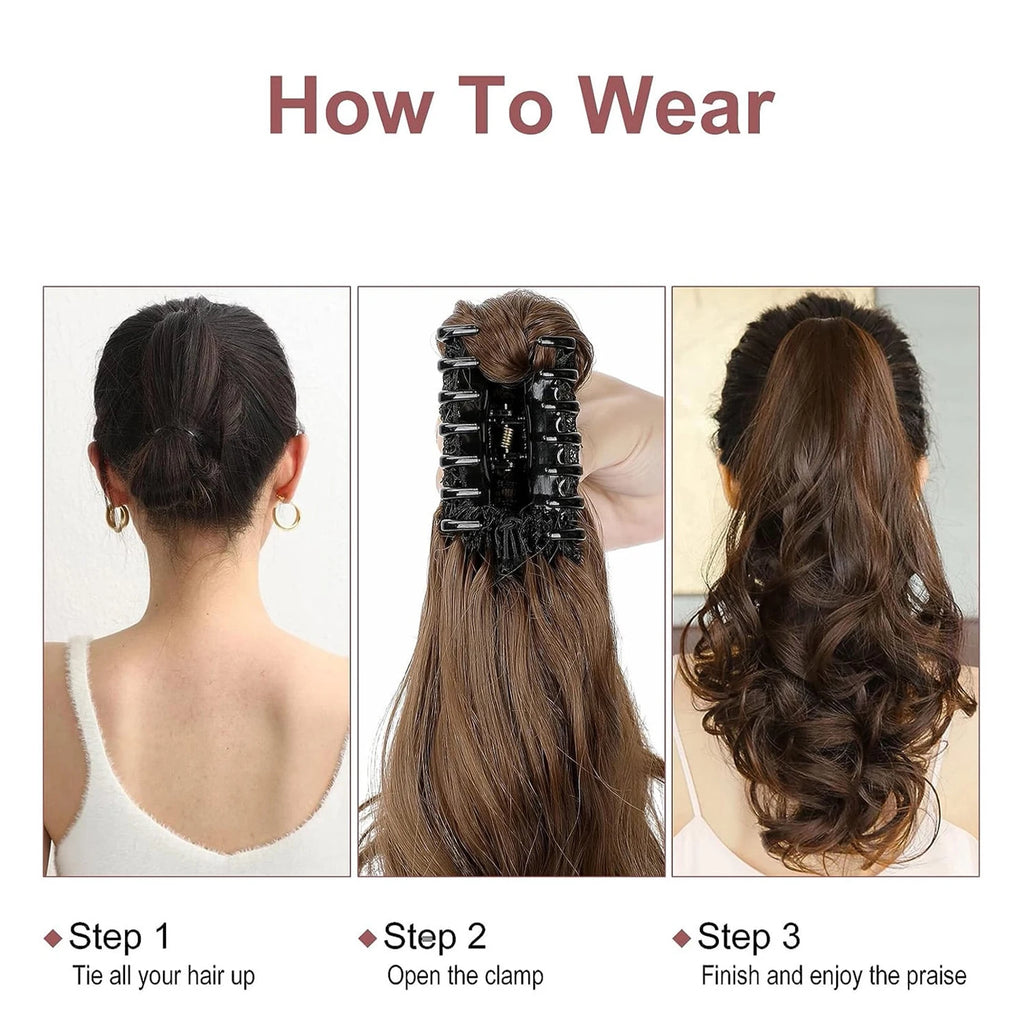 Curly Ponytail Extension Claw Clip in 24" Ponytail Hair Extension Synthetic Wavy Ponytail Extension Fluffy Natural Hairpieces