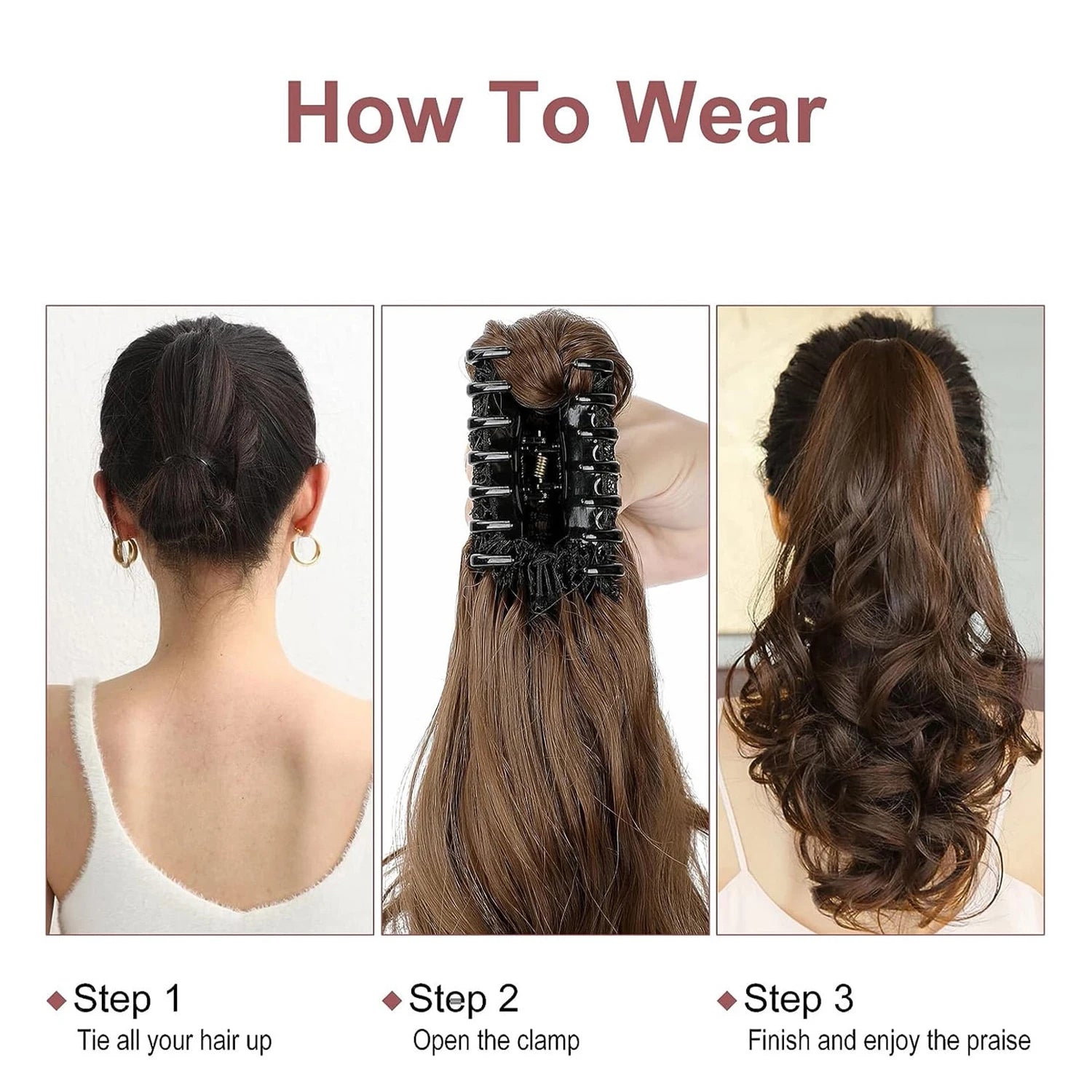 Curly Ponytail Extension Claw Clip in 24" Ponytail Hair Extension Synthetic Wavy Ponytail Extension Fluffy Natural Hairpieces