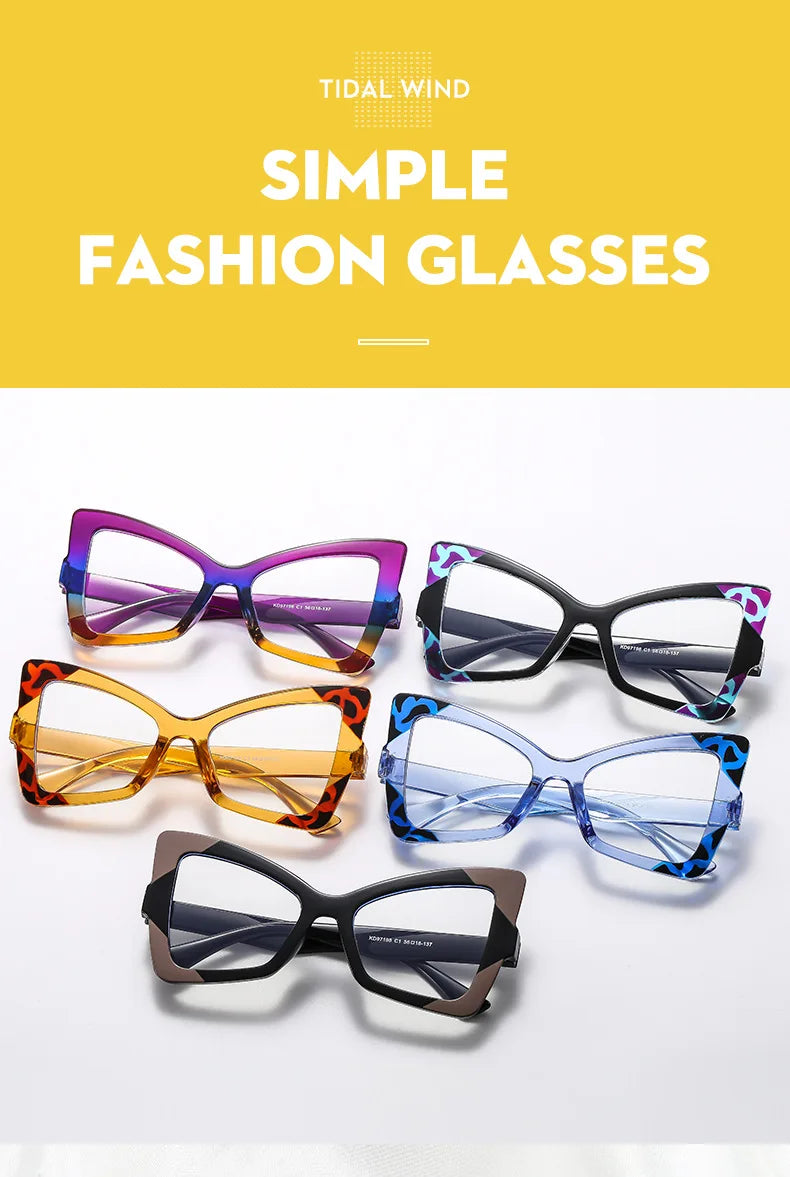Big Frame Cat Eye Reading Glasses For Women Color Block Design Anti-blue Light 1.0 To 4.0 Strength Large Optical Lenses 802349
