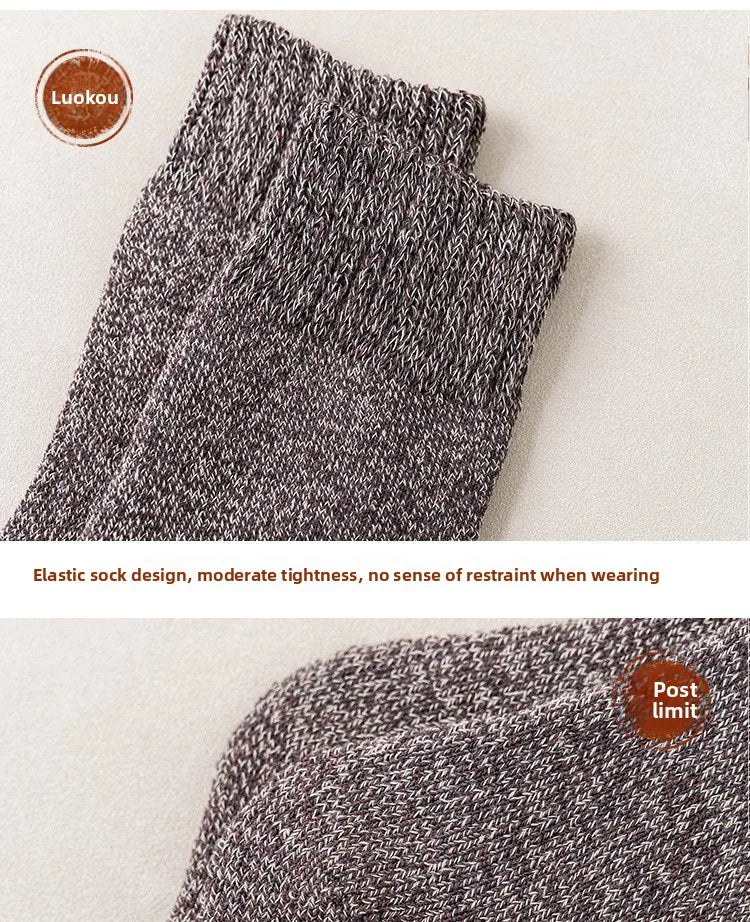 5 Pairs Winter Socks Men's Wool Warm Socks Thick Towel Mid-Calf Anti-Cold Snow Boots Socks Retro Solid Color Merino Terry Socks