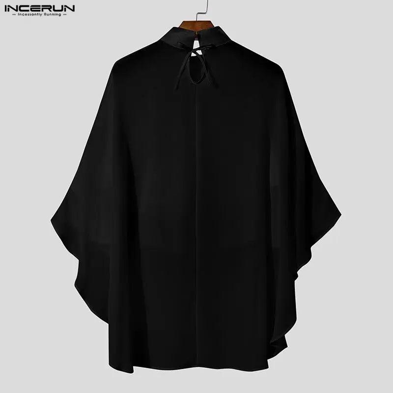 INCERUN Men Irregular T Shirt Solid Color Chiffon Turtleneck Ruffle Male Tee Tops Streetwear Loose Fashion Casual Men Clothing