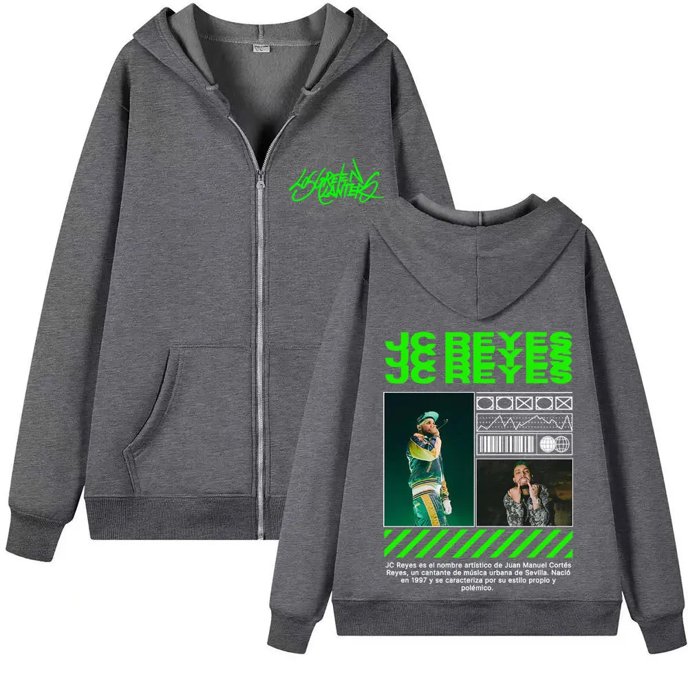 Rapper Jc Reyes Album Tour 2025 Cover Zipper Sweatshirts for Men Vintage 90s Hip Hop Style Jacket Unisex Harajuku Zip Up Hoodies