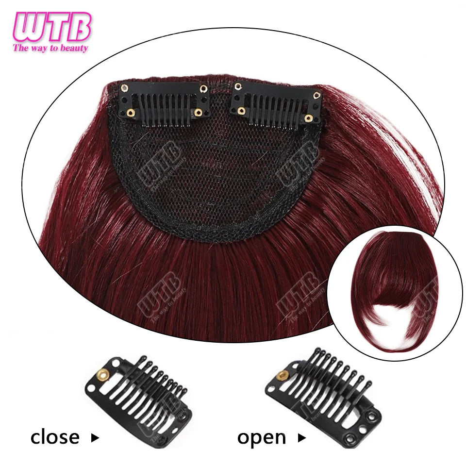 Natural Straight Blunt Bangs Synthetic Natural Brown Black False Fringe Clip In Front Hair With Fringe with Temples Daily Wear