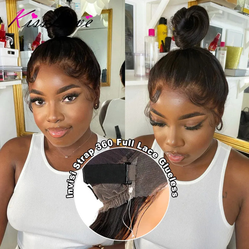 Straight Invisi Strap Snug Fit 360 Full Lace Wigs Pre-Everything HD Transparent Lace Frontal Wig Glueless Human Hair Ready To Go