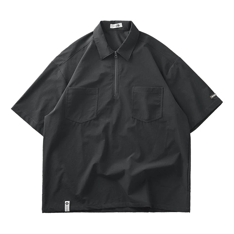 DUKEEN Work Polo Shirt Short-Sleeved Male Summer Loose Tops Quick Dry T-Shirt Vintage Mori Shirt