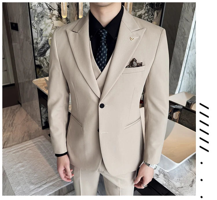 Slim-Fit Three-Piece Set Korean Style Two-Button Groomsmen Formal Wedding Business Suit Handsome Groom Best Man Dress High-