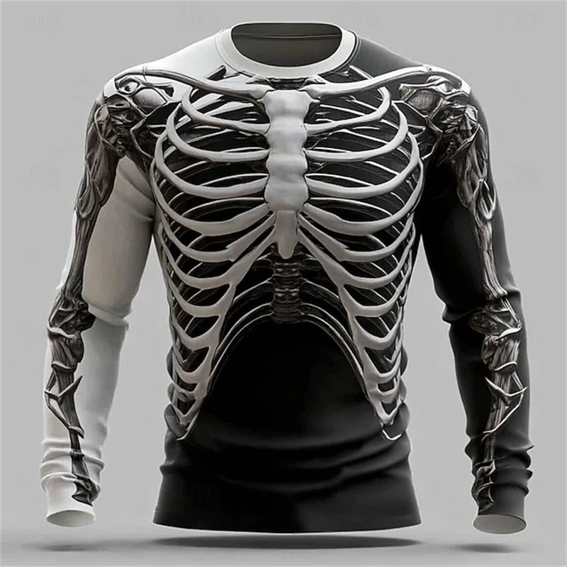 2026 New Men's Creative Muscle Texture Print T-Shirt Quick-Dry Crew Neck Long Sleeve Top Men's Casual Long Sleeve Pullover