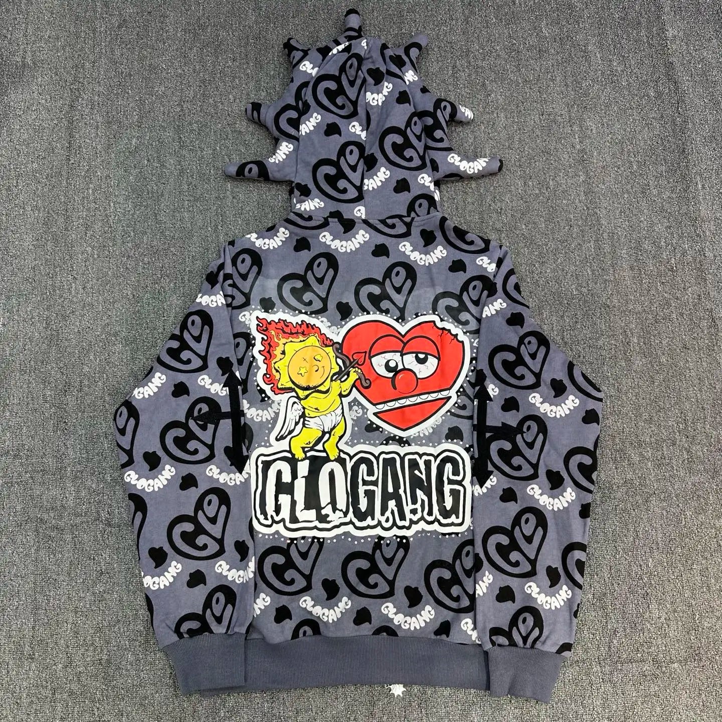 Unisex Glo Gang Zip Hoodie Cartoon Graphic Print Street Style Cozy Casual Wear