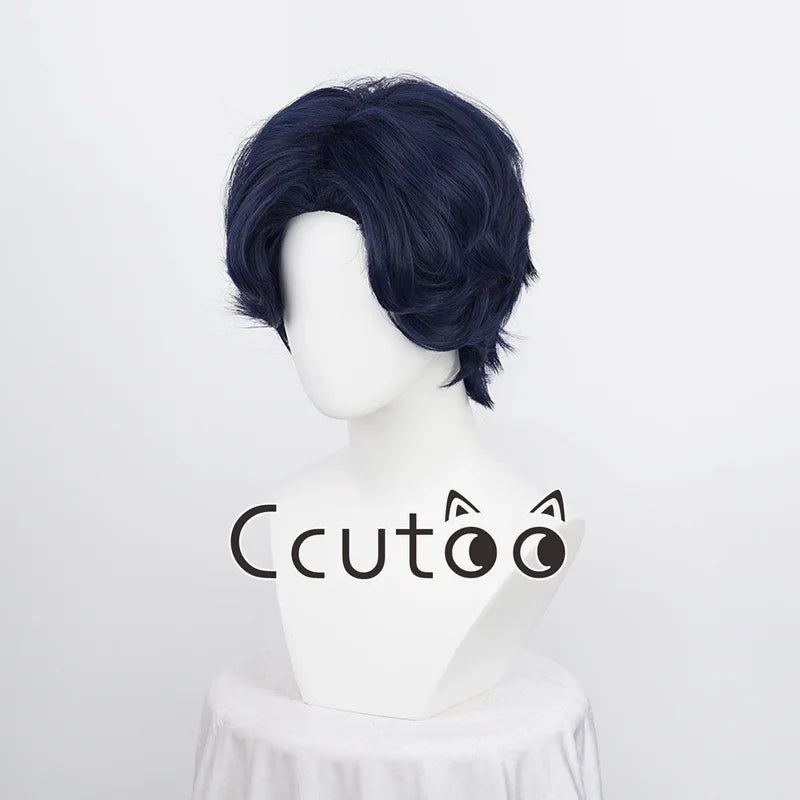 ZZZ Asaba Harumasa Cosplay Wig 30cm Navy Blue Short Wigs Heat Resistant Synthetic Hair + Wig Cap