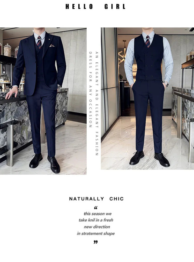 Slim-Fit Three-Piece Set Korean Style Two-Button Groomsmen Formal Wedding Business Suit Handsome Groom Best Man Dress High-