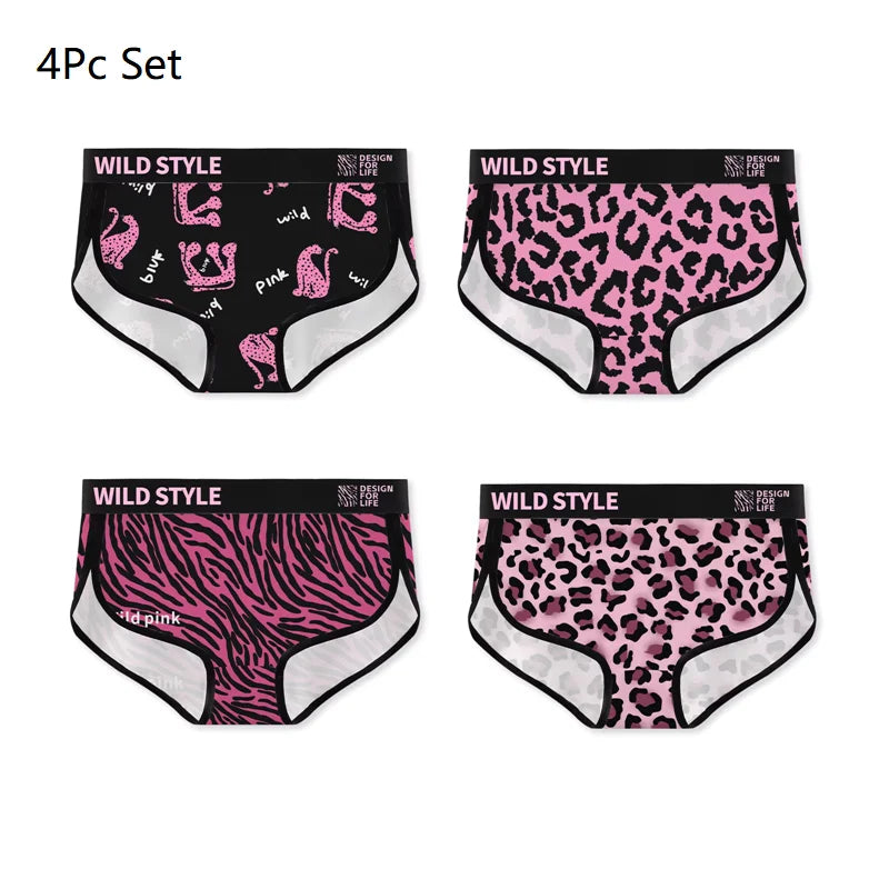 MAIMENG Women's triangle pants Pink leopard print ice silk women underwear 7A antibacterial mid waist comfortable sexy panties