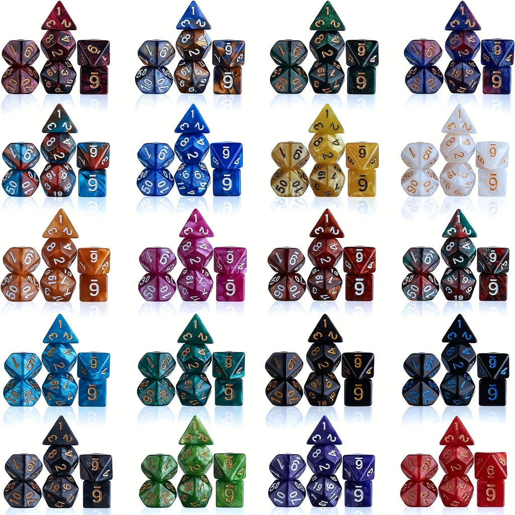 28pcs Polyhedral DND Dice Set - Black Drawstring Pouch with Color-Coded Faces, RPG/D&D Tabletop Game Accessories  ZSY