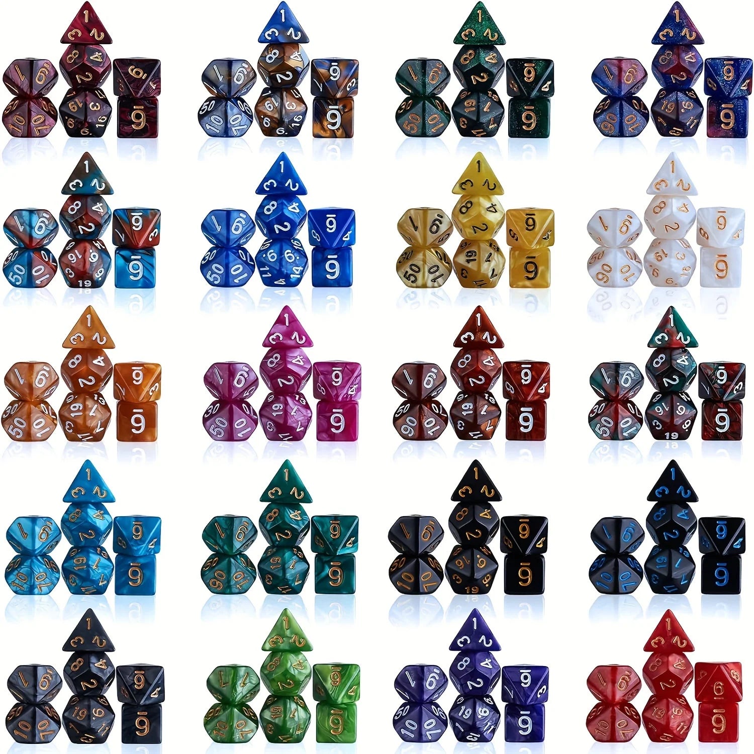 28pcs Polyhedral DND Dice Set - Black Drawstring Pouch with Color-Coded Faces, RPG/D&D Tabletop Game Accessories  ZSY