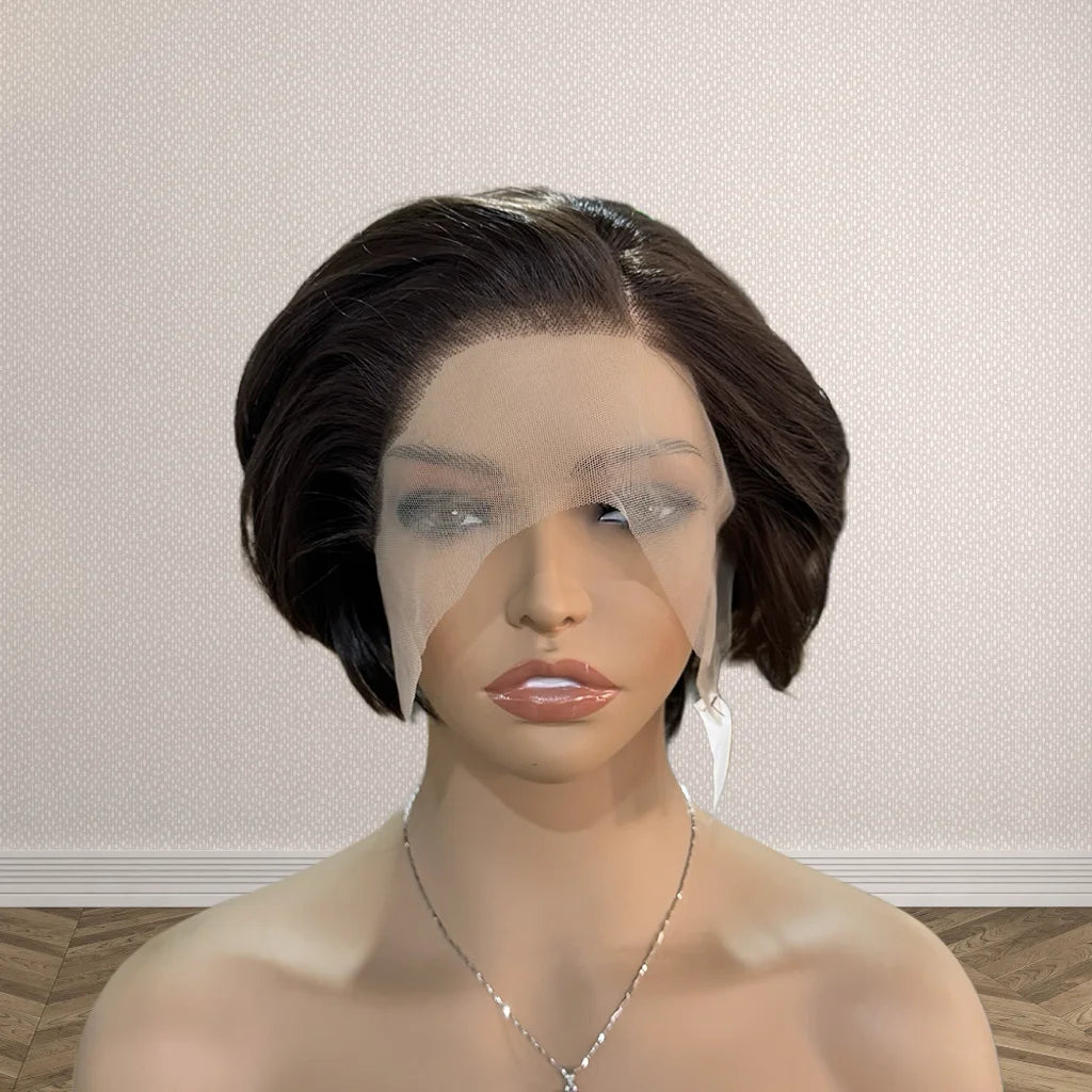 Chocolate Brown Wig Pixie Cut Hair Synthetic Lace Wig For Women Natural Hairline Lace Short Bob Brown Wig Front Cosplay Wear