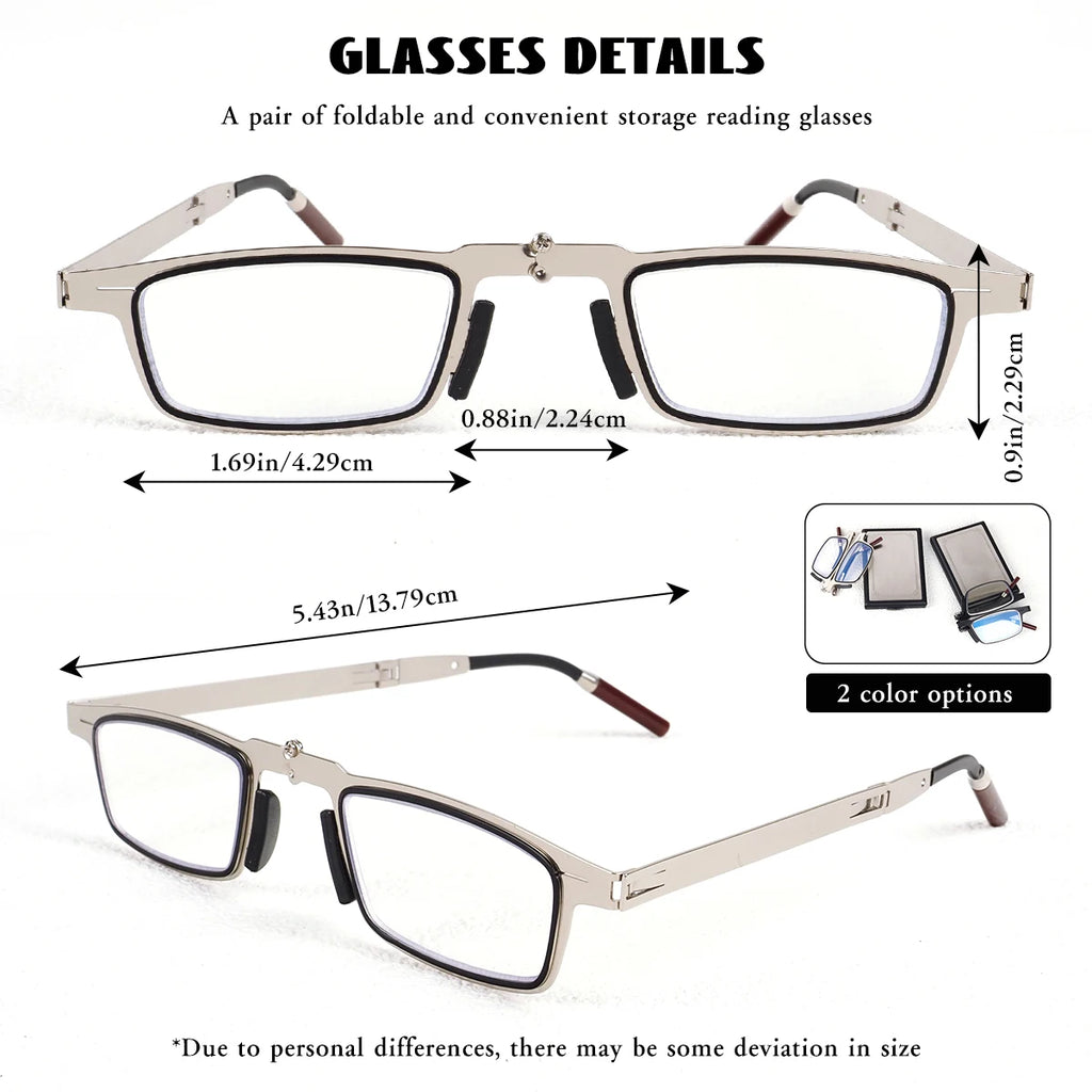 Portable Foldable Reading Glasses That Can Be Attached to the Back of a Phone as a Phone Stand, Minimalist Style Stainless Steel Reading Glasses, +100 to +400, Unisex