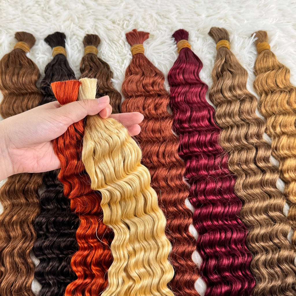 Wholesale Red Deep Wave Hair Bulk for Boho Braids 100% Human Hair Extensions No Weft Blonde Red Curly 613 Vietnamese Hair 30inch
