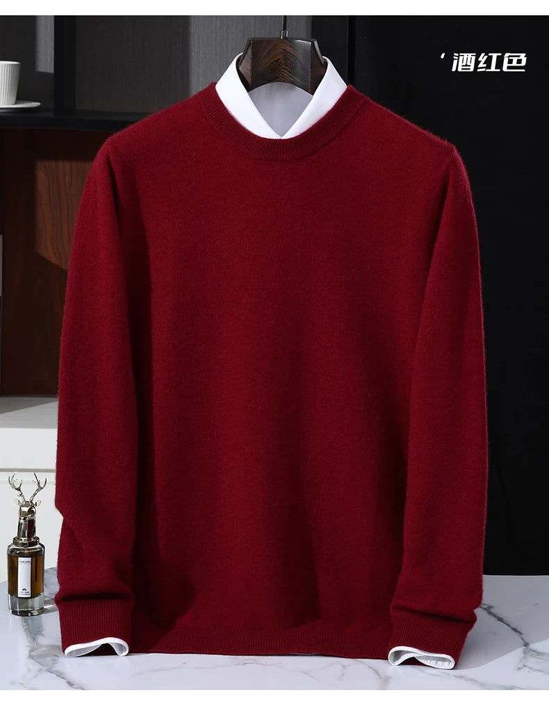 Autumn/Winter Men's 100% Pure Cashmere Pullover Business Casual Solid Knitted Sweater Loose Round Neck Tops Thick Warm Jumper