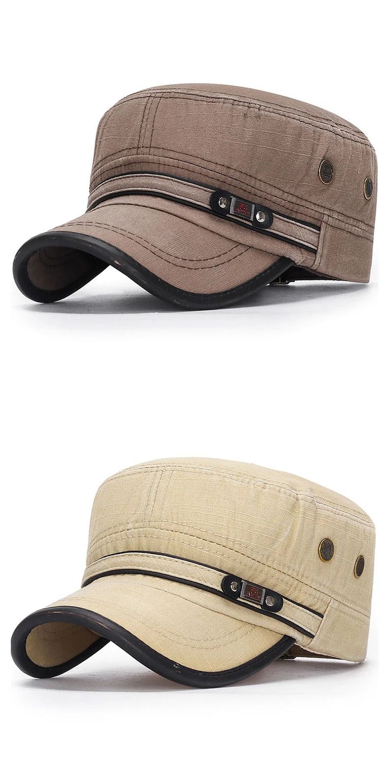 Unisex Baseball Cap Vintage Cadet Top Cap Washed Cotton Fashion Adjustable Flat Top Hat for Men Women