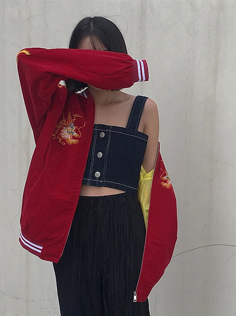 Unisex Spring Autumn Velveteen Baseball Jacket Men Women Luxury Sukajan Dragon Embroidery Bomber Coat Japanese 2026 Z1