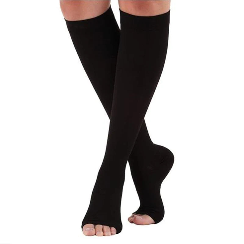 Compression Socks S-XXL Medical Edema Pregnant Varicocele Open Toe Socks Men Women Solid Color Knee Length Elastic Tight Socks