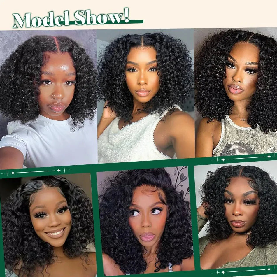 250 Density Glueless Kinky Curly Bob Wig Lace Frontal High Quality Wear And Go 100% Human Hair Wigs Pre Plucked 13X6 Deep Water