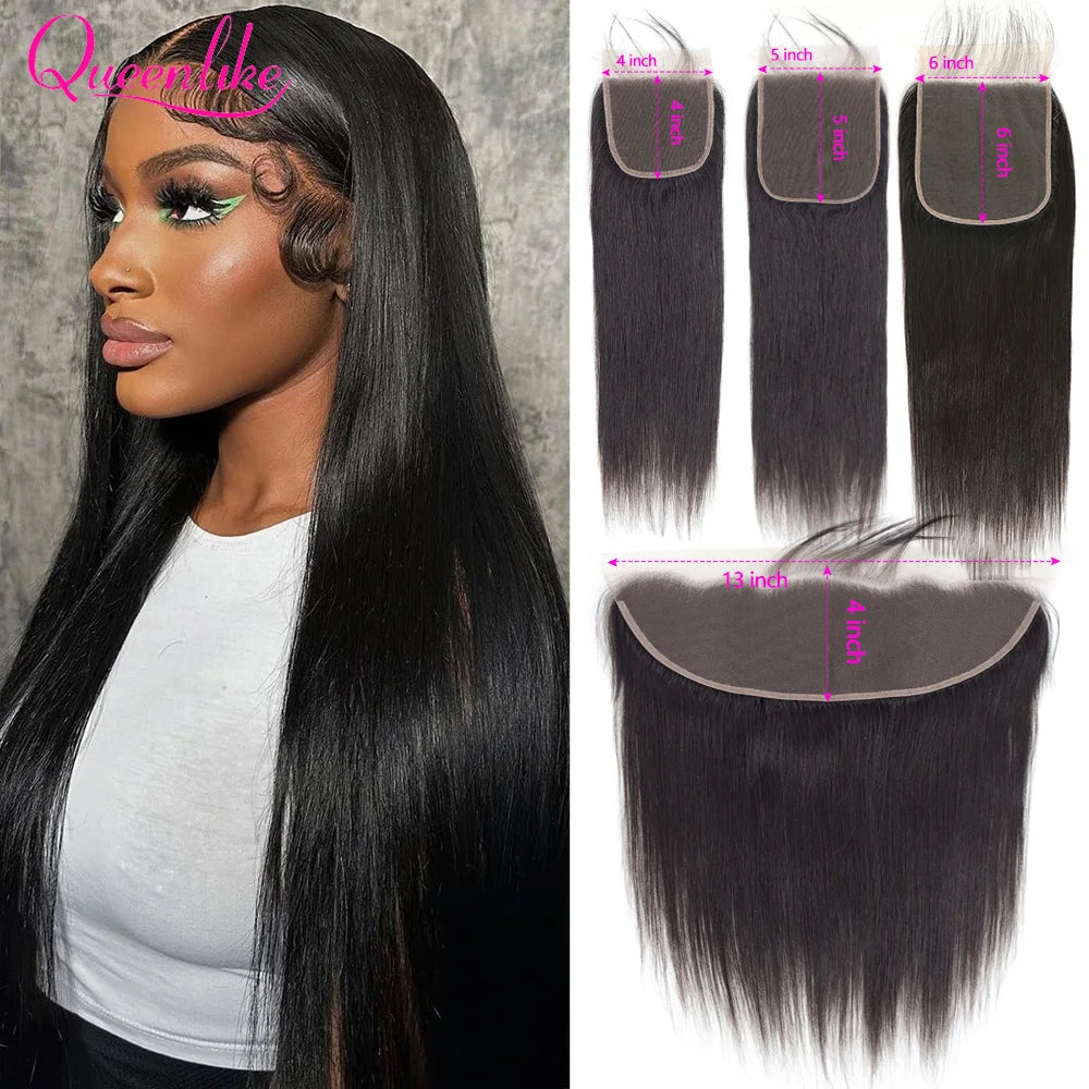 13x4 Lace Frontal Closure 4x4/5x5/6x6 Straight Lace Closure Human Hair Transparent Ear to Ear Frontal Extensions for Women