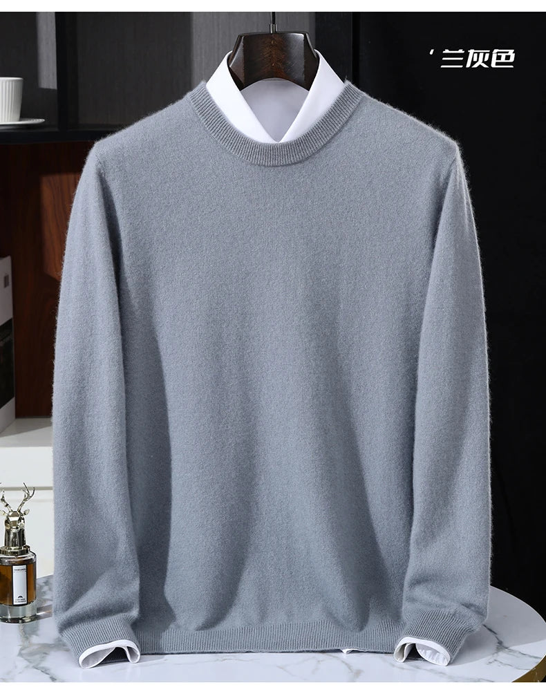 Autumn/Winter Men's 100% Pure Cashmere Pullover Business Casual Solid Knitted Sweater Loose Round Neck Tops Thick Warm Jumper