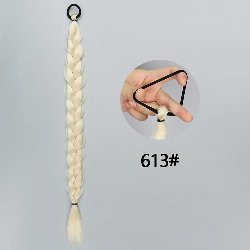 Synthetic Braided Ponytail Extensions Blonde Hairpiece Long Pony Tail With Hair Tie Rubber Band Hair Blonde For Women