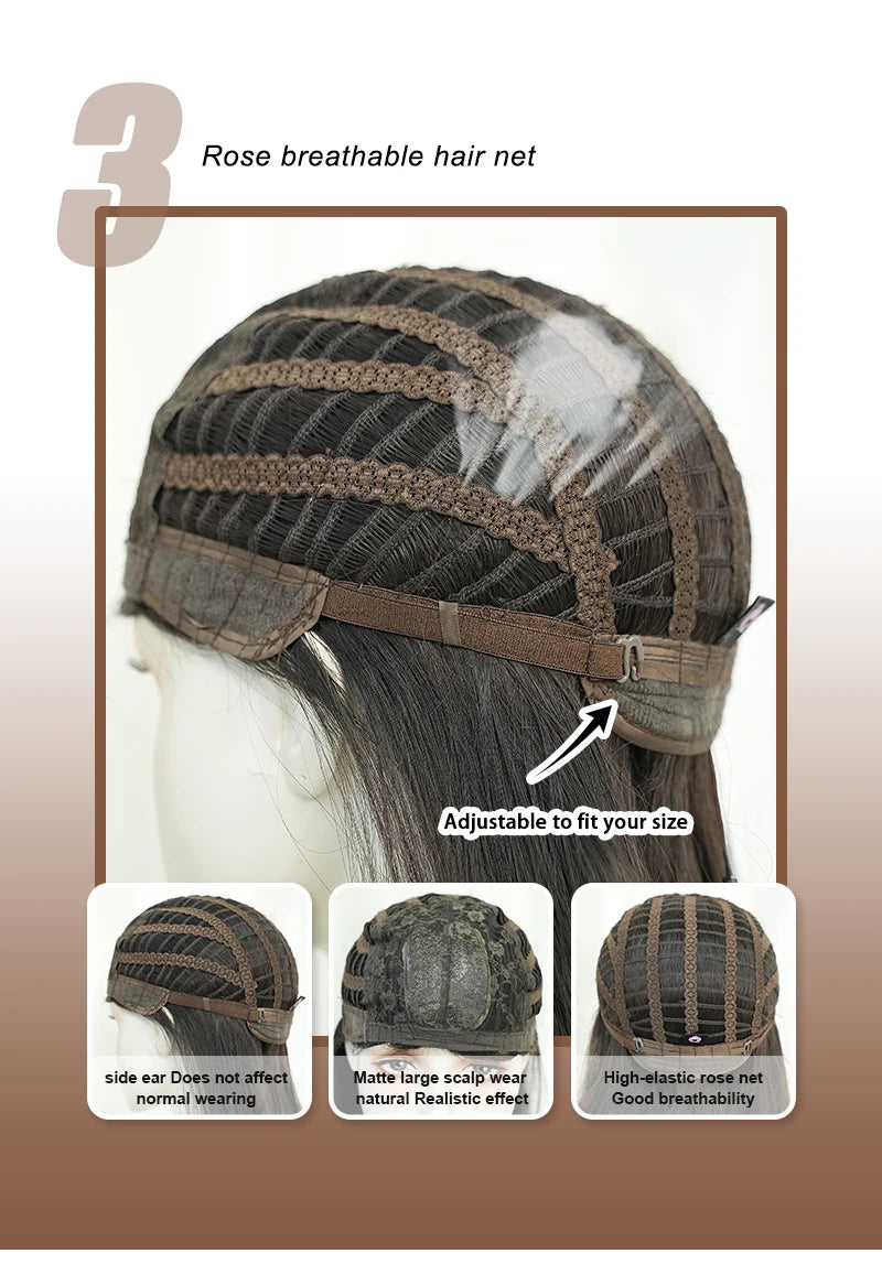 7JHH WIGS Body Wavy Wig Long Loose Curly Brown Wig for Women Daily Use High Density Synthetic Layered Hair Wigs with Bangs