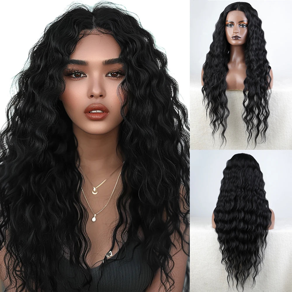 Synthetic Lace Wig 30" Ombre Blonde Black Wig  Wig Long Wavy 30 " Hair Lace Wig For Women Lace Front Wig Cosplay Wig