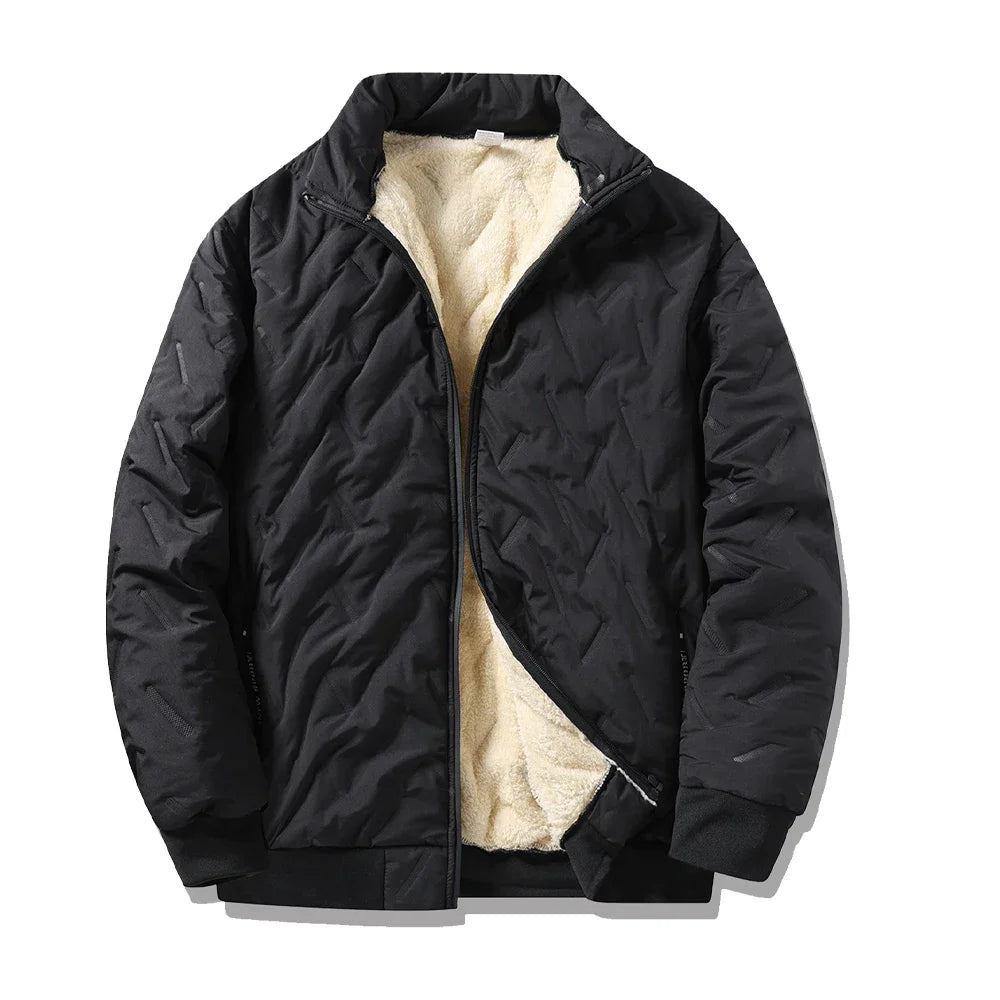 Winter Men's Zipper Stand Collar Jacket Male Casual Warm Thickened Fleece Lined Jacket Coat Streetwear Men Windproof Warm Coat