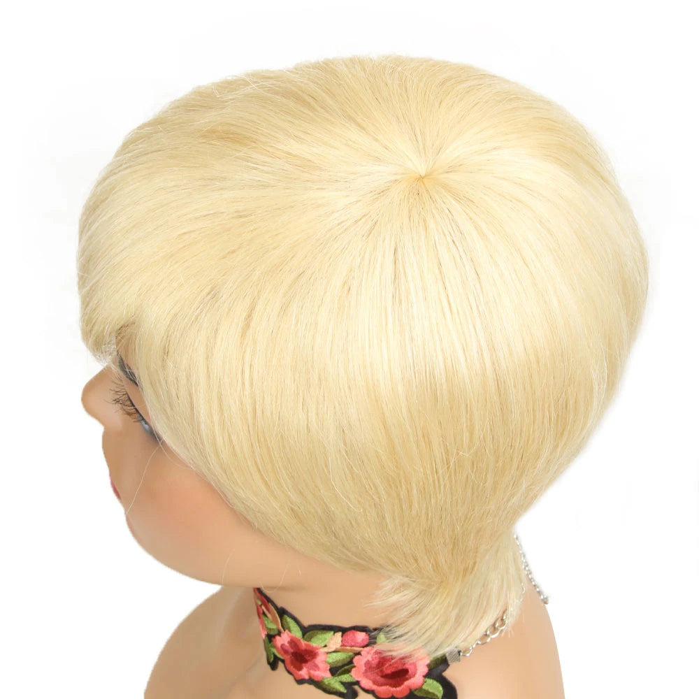 Lekker 613 Blonde Short Pixie Cut Bob 100% Human Hair Wigs For Women Brazilian Remy Hair Full Machine Made Colored Glueless Wig