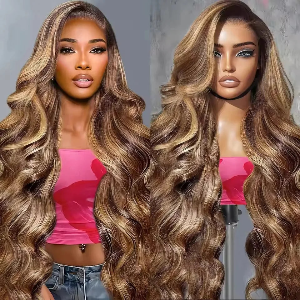 Highlight 13x6 Hd Lace Frontal Wig Human Hair Body Wave  Honey Blonde Brown Human Hair Wig P4/27 Colored Wig