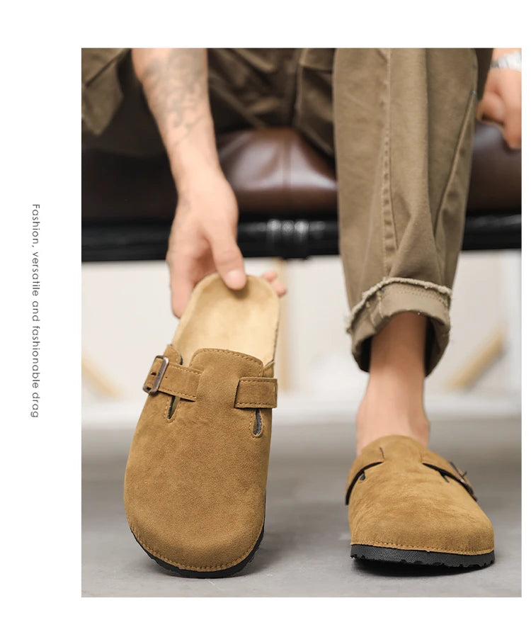 Plus Size 47 Men Half Shoes Casual Loafers Cork Clogs Slippers Fashion Suede Slip-on Flat Sandals soft-Soled Casual Sandals