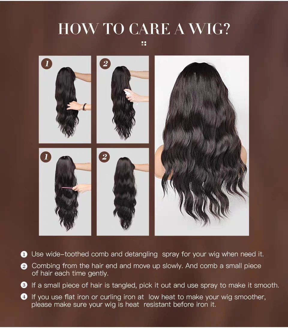 EASIHAIR Brown Straight Layered Wigs for Women Long Natural Hair Synthetic Wigs With Bangs Daily Use Party Heat Resistant Wigs