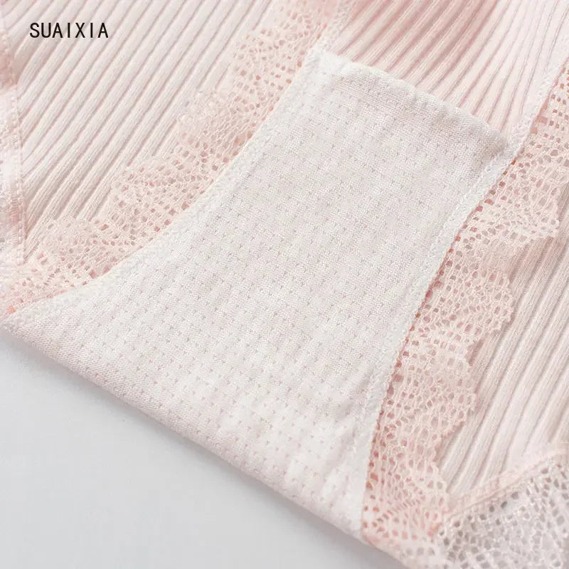 Cotton Sexy Lace Mid Waist Underwear Threaded Brief Solid Color Skin Friendly Ladies Underpant Breathable Fashion Casual Panties