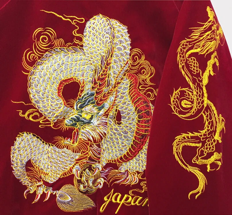 Unisex Spring Autumn Velveteen Baseball Jacket Men Women Luxury Sukajan Dragon Embroidery Bomber Coat Japanese 2026 Z1