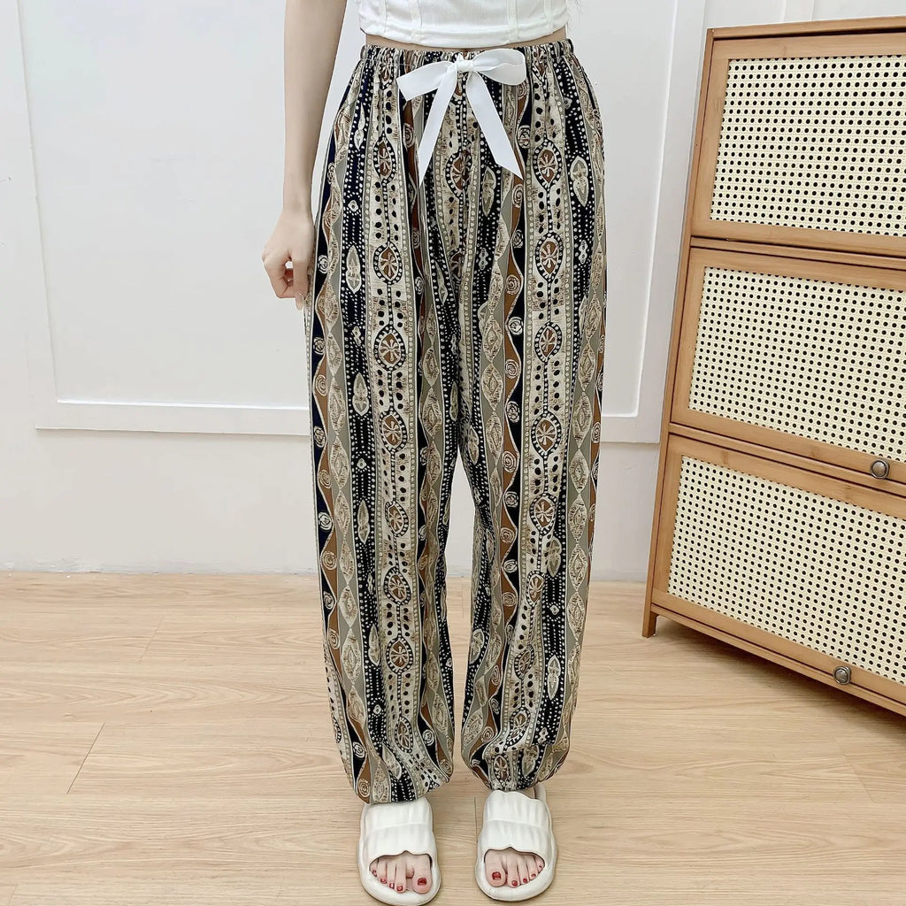 New Korean Style Pants Summer Cropped Trousers Women's Flower Home Clothes Loose Wide Leg Pants Casual Beach Outfits Sweatpants