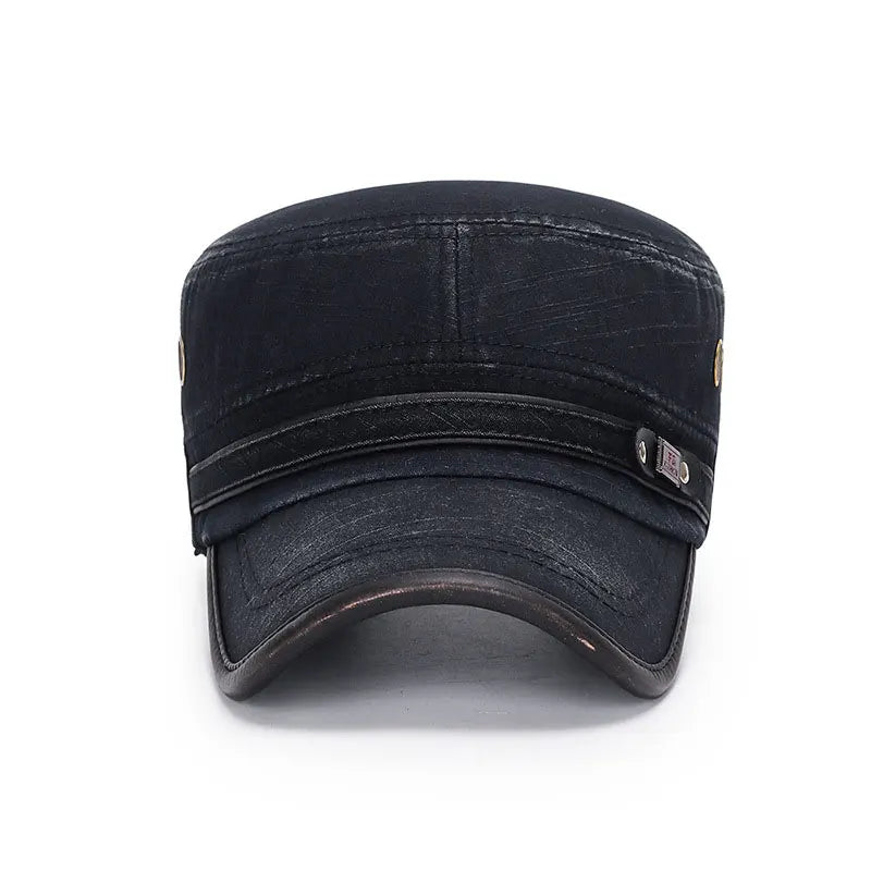Unisex Baseball Cap Vintage Cadet Top Cap Washed Cotton Fashion Adjustable Flat Top Hat for Men Women